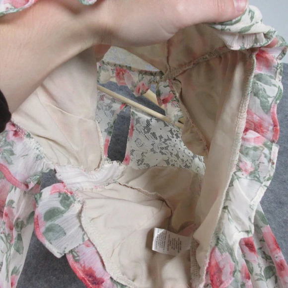 Fate Women's Ruched Floral Lace Crop Top Long Sleeve Ruffle Casual Pink M 178 - Picture 8 of 14